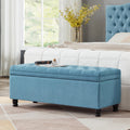 ACQCA Upholstered Ottoman with Storage,Entryway Bench with Tufted Buttons and Spindle Wooden Legs for Living Room,Bedroom,Light Blue