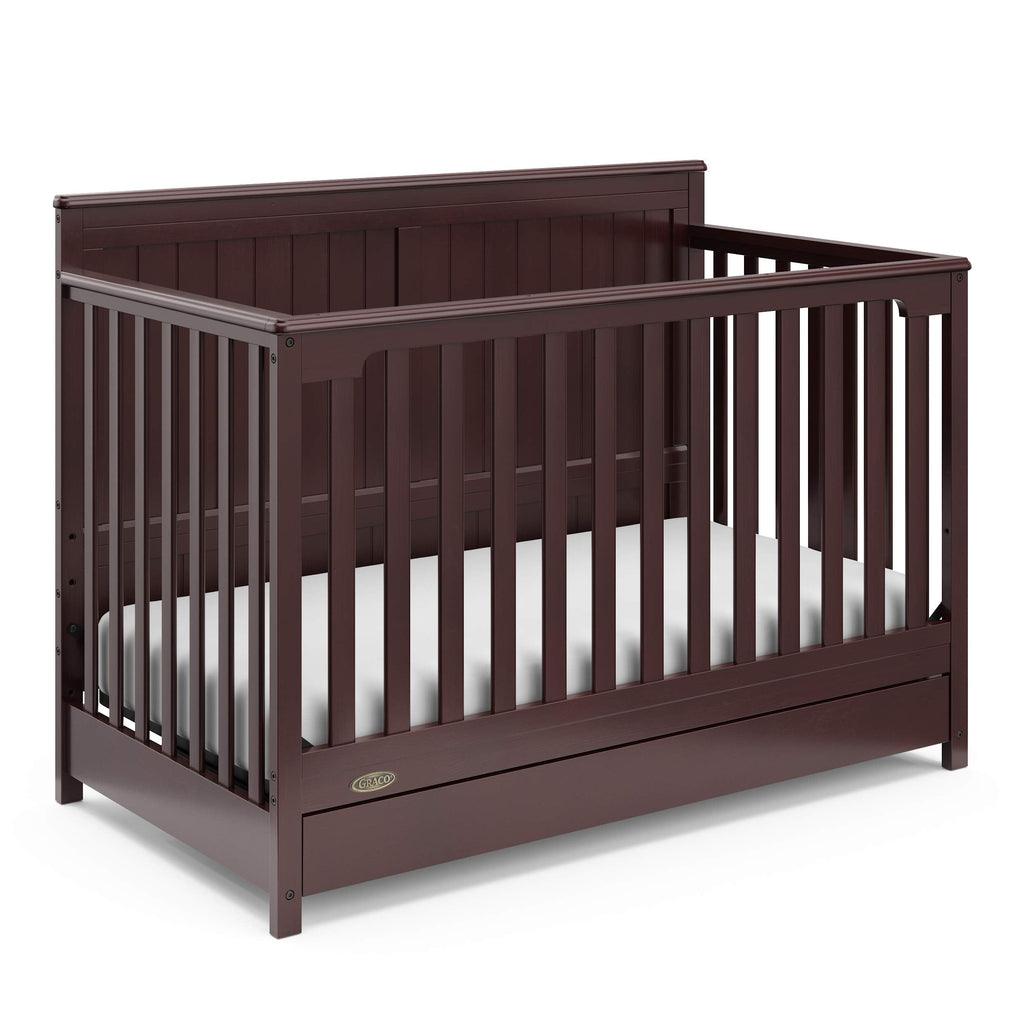 Graco Hadley 5-in-1 Convertible Crib with Drawer – GREENGUARD Gold Certified, Fits Standard Crib Mattress, Converts to Toddler Bed, Daybed and Full Bed, 4 Adjustable Mattress Heights (Espresso)