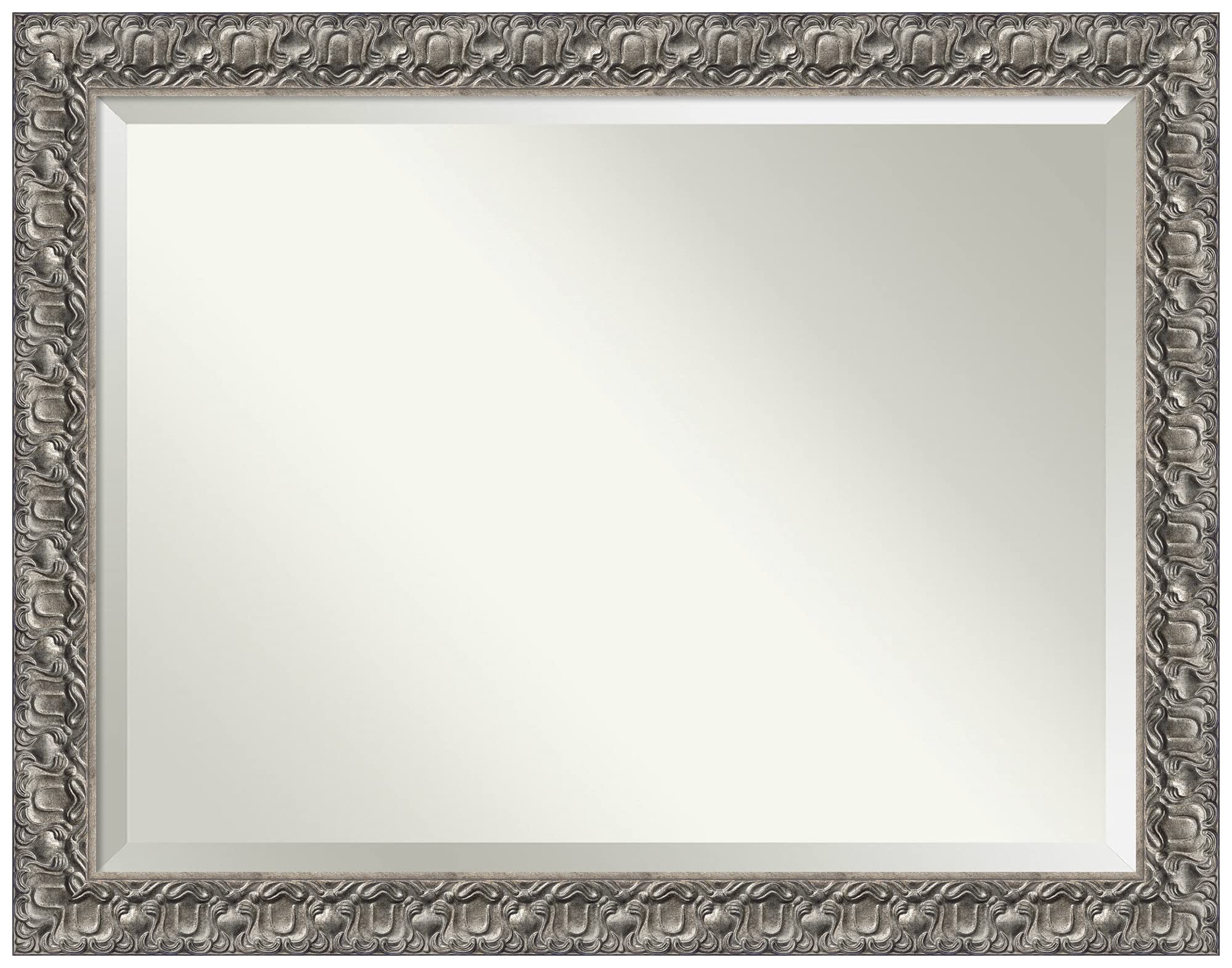 Amanti Art Silver Bathroom Mirror for Over Sink, 36x46 Silver Luxor Rectangle Vanity Mirror, X-Large Traditional Wood Frame, Hangs Horizonally and Vertically, Bathroom Wall Decor, Beveled Edge