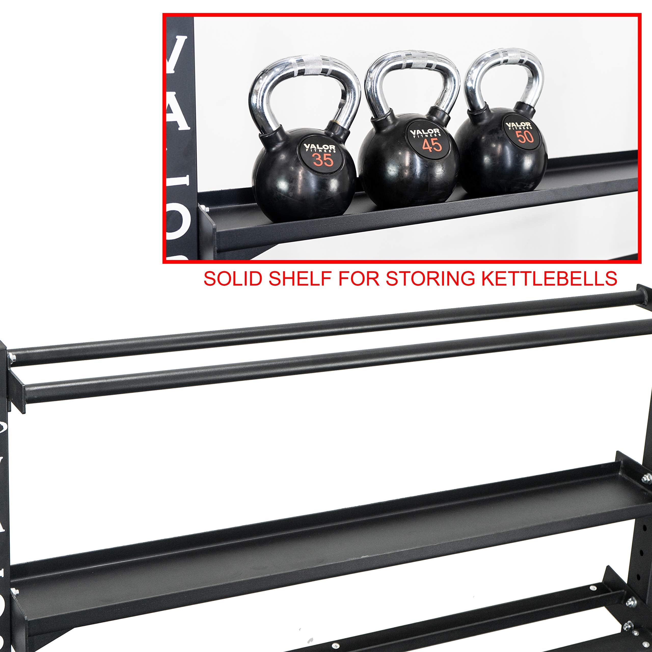 Valor Fitness Heavy Duty 4-Tier Gym Equipment Storage Rack – Organize Kettlebells, Dumbbells, Medicine Balls, Bumper Plates & 4 Barbells, 1200 lb Capacity for Home Gym Sports Equipment Organizer