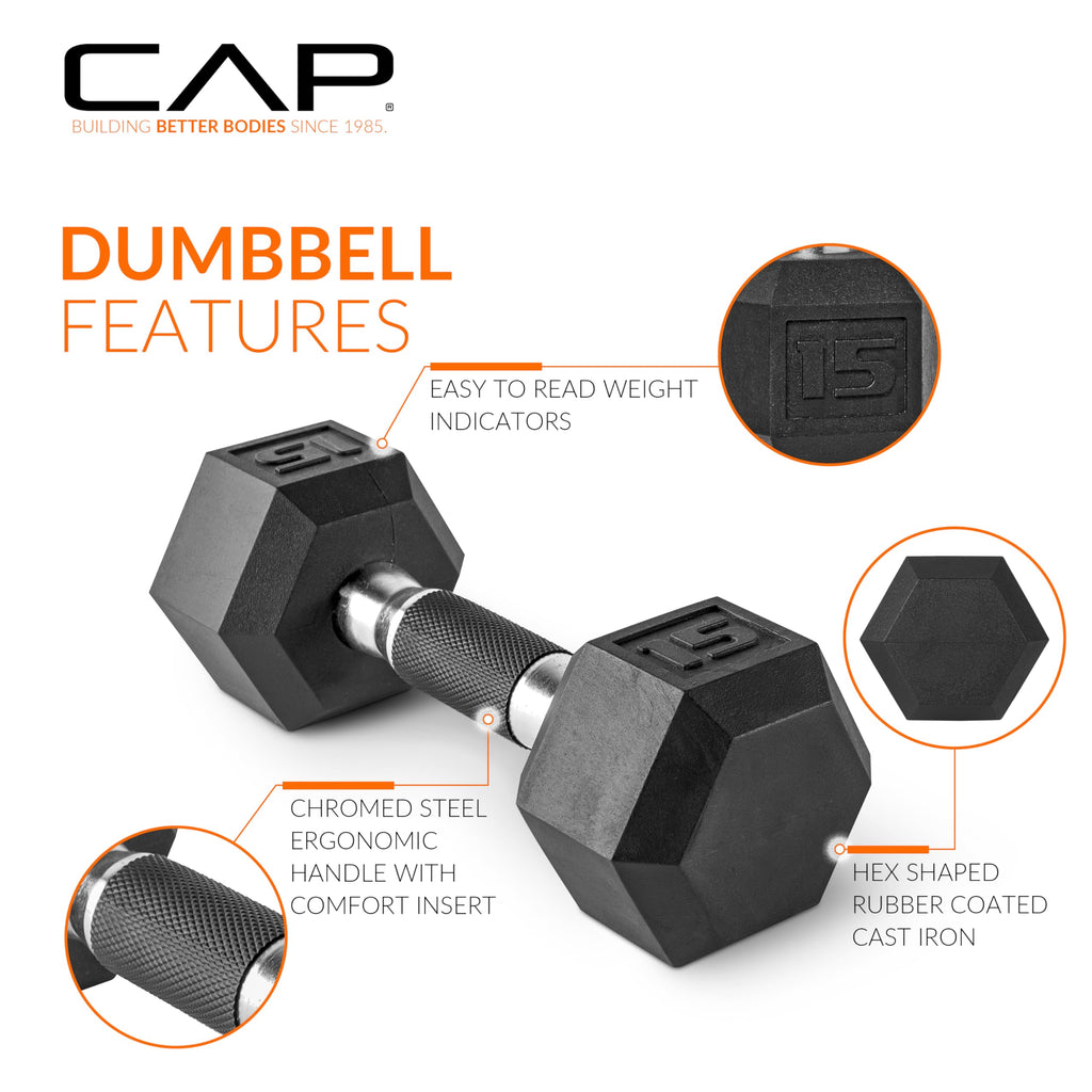CAP 550 LB Dumbbell Set with 2-Tier Rack, Rubber Hex Weights Dumbbells Set, Home Gym Weight Set for Strength Training, Comfort Grip, Black Rack