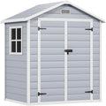 DWVO 6x4.4 FT Resin Storage Shed with Reinforced Floor, Outdoor Storage Shed with Lockable Door, Window and Vents, Waterproof Plastic Tool Storage for Garden, Backyard, Patio, Lawn