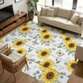 Area Rugs 8x10 for Living Room, Yellow Sunflowers Non Slip Washable Rug Runner, Summer Botanical Butterfly Leaves Wooden Low Pile Indoor Floor Carpet Mat Bathroom Rugs for Bedroom, Kids Room