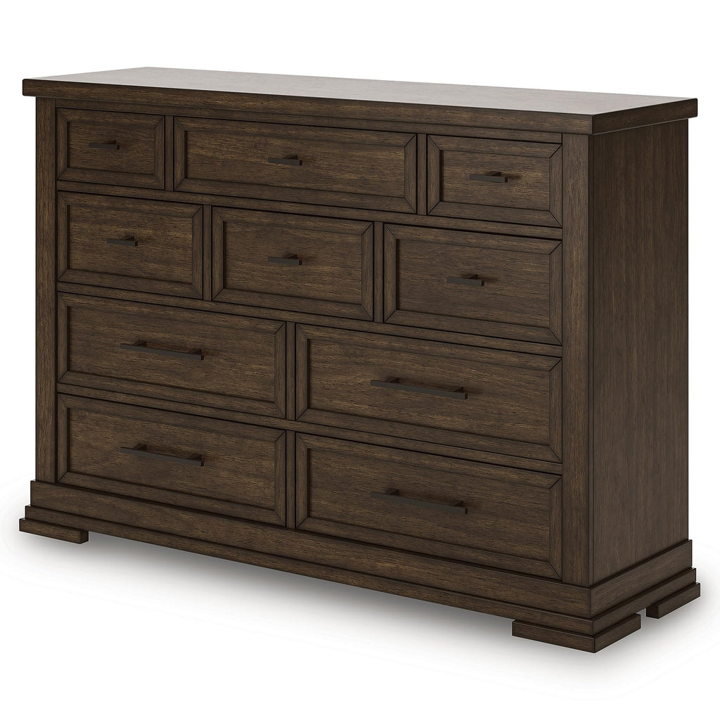 Signature Design by Ashley Taffenbrook Dresser with Mirror, 10-Drawer Storage Rich Brown Finish, Hardwood Solids, Mango Veneer, MDF Substrate, Bedroom Organization Style