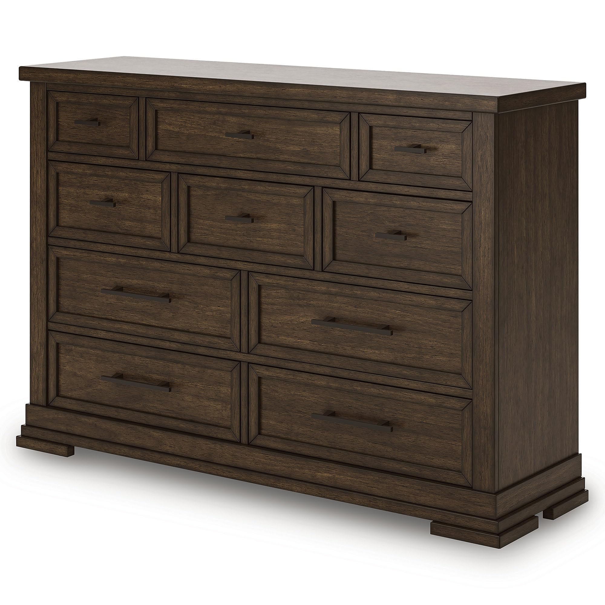 Signature Design by Ashley Taffenbrook Dresser with Mirror, 10-Drawer Storage Rich Brown Finish, Hardwood Solids, Mango Veneer, MDF Substrate, Bedroom Organization Style