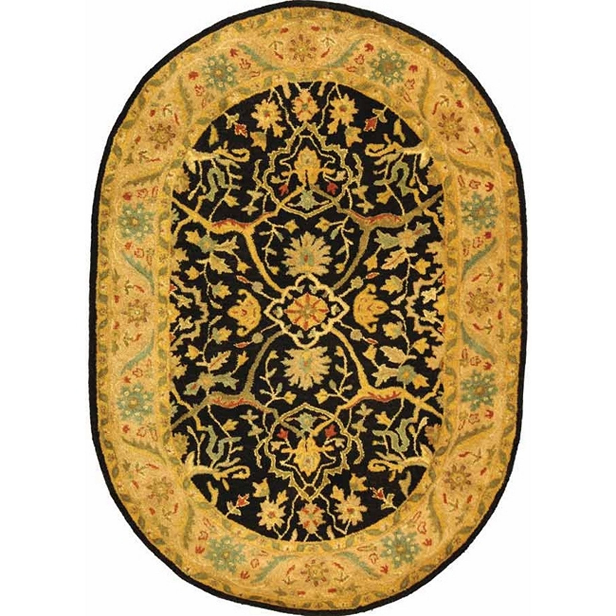 SAFAVIEH Antiquity Collection Area Rug - 7'6" x 9'6" Oval, Black, Handmade Traditional Oriental Wool, Ideal for High Traffic Areas in Living Room, Bedroom (AT14B)