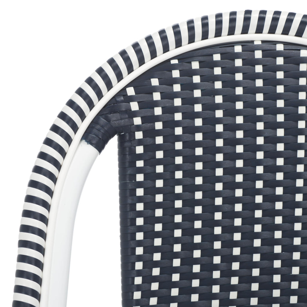 SAFAVIEH Outdoor - Torino Bistro Chair Set of 2 - Navy & White - Faux Wicker & Aluminum Frame - Bistro Side Chair Design - Ideal for Patio, Deck, Sunroom, Dining Area, 18" Seat Height (PAT7550F-SET2)
