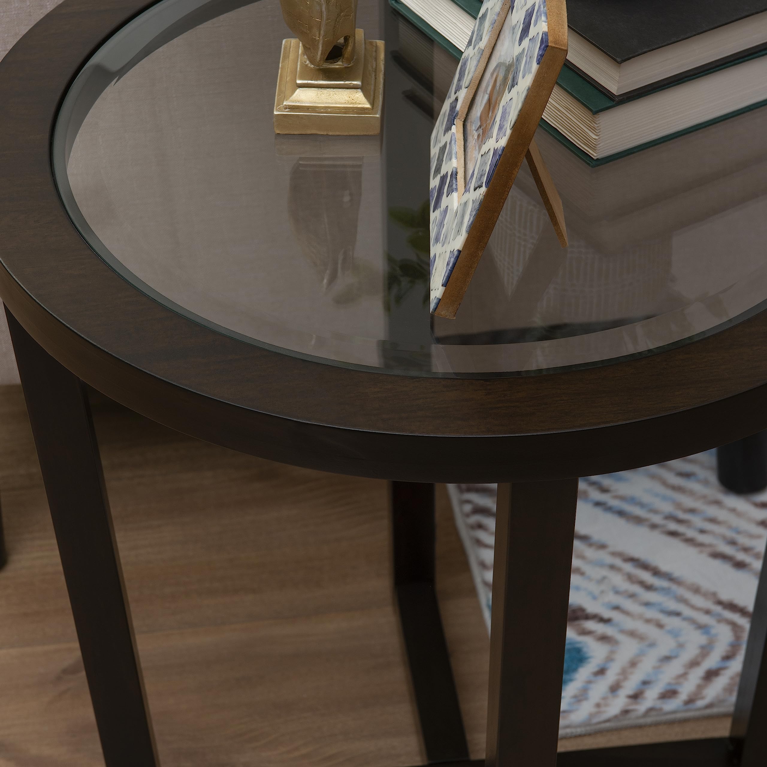 Powell Marta Umber Brown Wooden Three Piece Coffee and End Table Set with Tempered Glass Tops