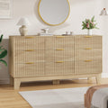 Garvee 9 Drawer Dresser for Bedroom, 59" Wide Fluted Chest of Drawers with Metal Handle, Modern Wooden Dresser TV Stand, Clothes Storage Organizer Wood Closet for Hallway, Entryway, Natural Oak