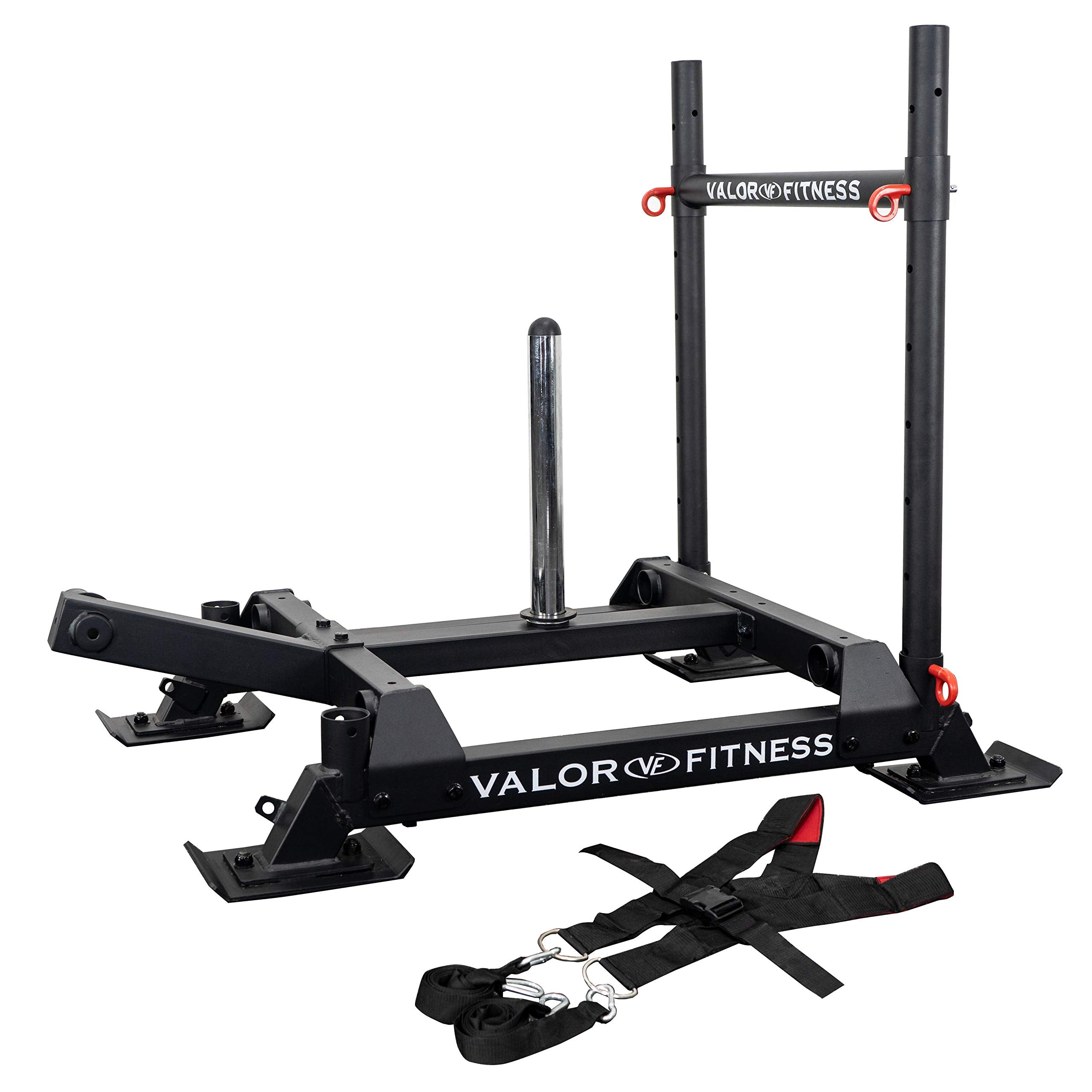 Valor Fitness Weighted Wheelbarrow Sled with Harness – Push, Pull, or Drag – Power Training Sled for Strength and Conditioning – 300 lb Capacity – Olympic Plate Storage – Home Gym Equipment