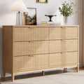 LINSY Fluted 6 Drawer Dresser for Bedroom, 54" Wide Mid-Century Modern Tall Chest of Drawers, Deep Storage Dresser with Curved Corner Design, Large Accent Wood Cabinet for Bedroom, Oak