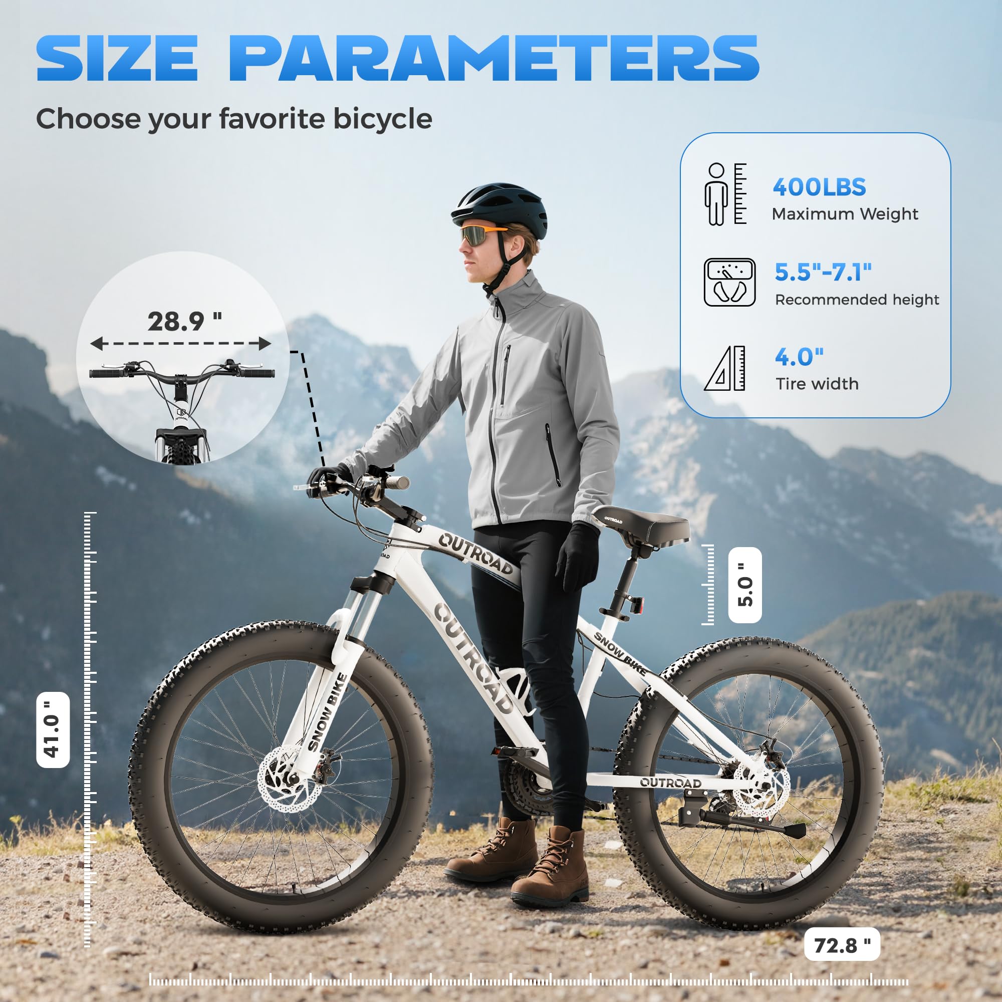 Incbruce 26 Inch Fat Tire Mountain Bike, High Carbon Steel Frame, 21 Speed MTB with Dual Disc Brakes for Men/Women/Adults (White)