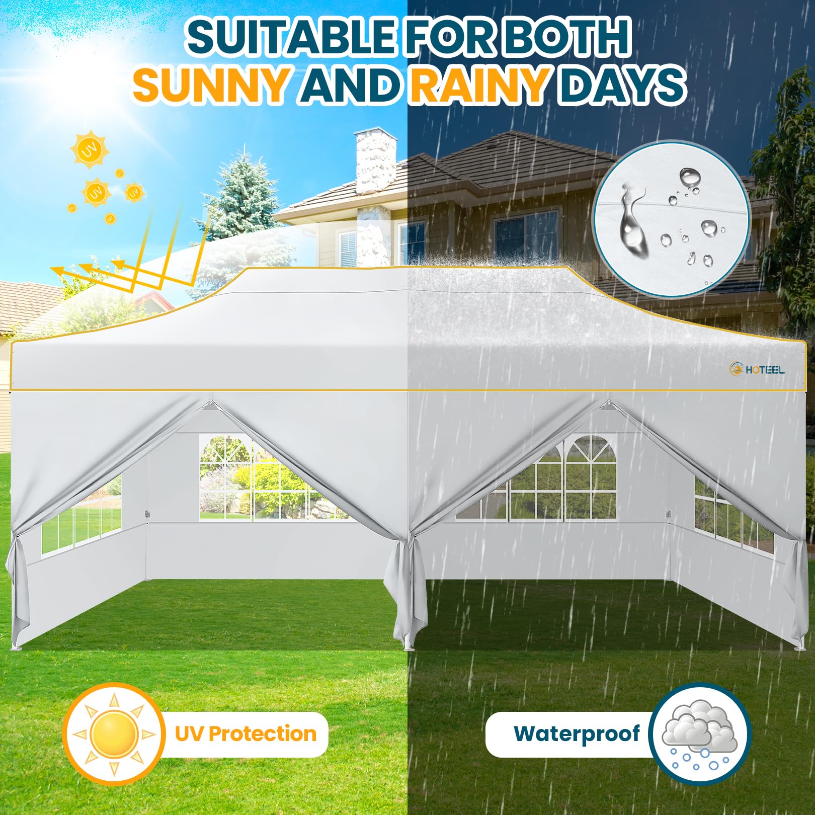 Hoteel 10x20 Pop Up Canopy Tent Heavy Duty with 6 Sidewalls, Waterproof Party Tent, Easy Set-up Commercial Instant Tents with Roller Bag & Sandbags, Hexagonal Leg (1-Year Warranty)