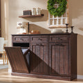 IFGET Triple Tilt Out Trash Can Cabinet, 20 Gallon Farmhouse Laundry Hamper Cabinet w/3 Drawers & Adjustable Shelf, Hidden Wooden Trash Can Cabinets with Storage Basket for Kitchen (Brown)