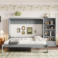 GDFStudio Queen Size Murphy Bed with Storage Compartments and Shelf, Wall Bed Frame with Adjustable Shelves and Drawer, Foldable Platform Bed for Guest Room Bedroom, Gray