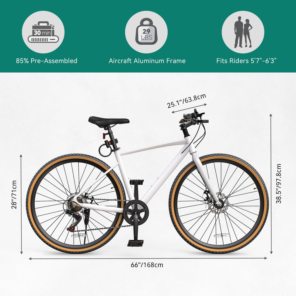 YITAHOME 28 Inch Road Bikes, Lightweight Aluminum Bicycles for Men Women Adults, 700C Bicycle with Dual Disc Brake, 7 Speed Commuter Bike with Cup Holder