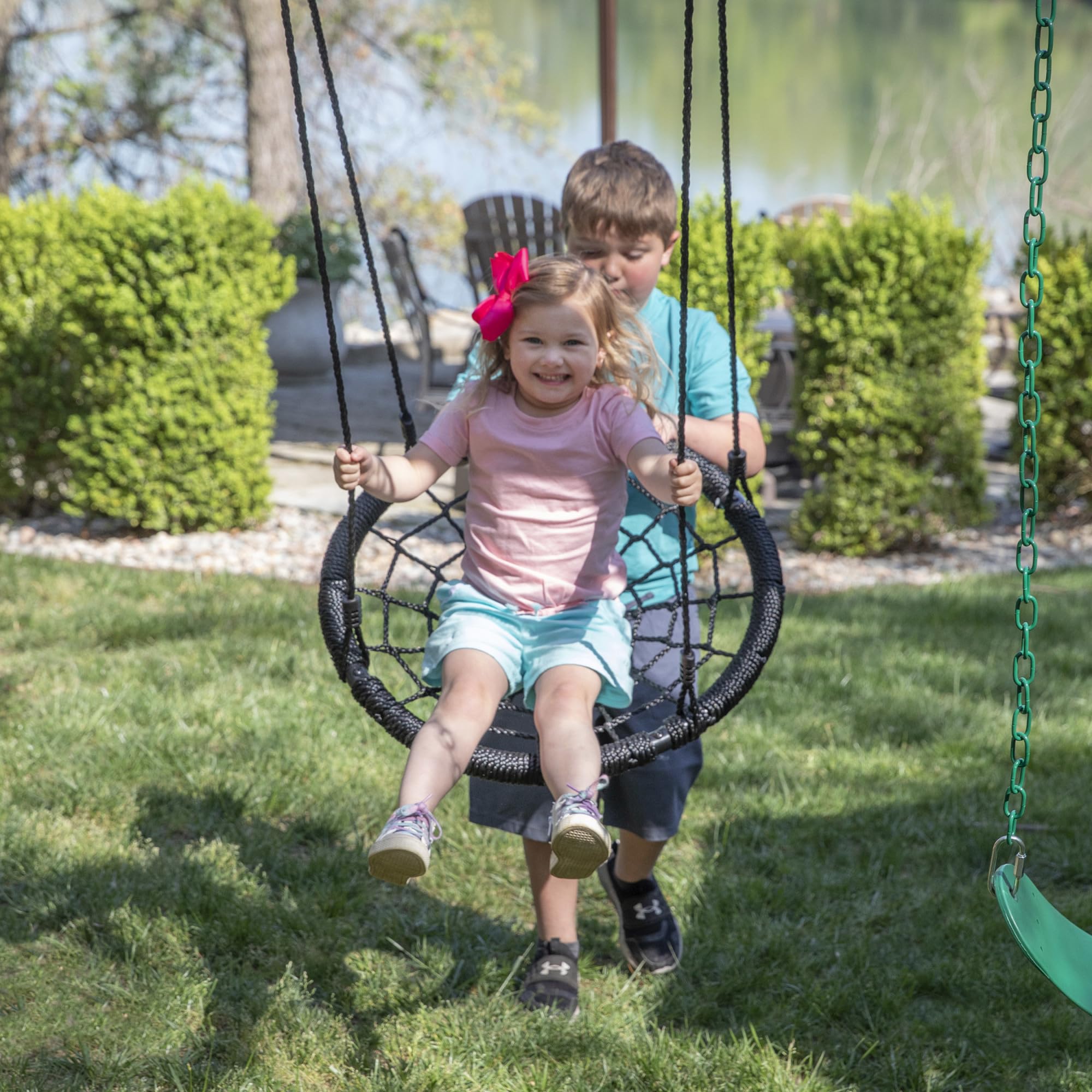 Backyard Discovery Endeavor II Cedar Wood Swing Set with Wave Slide, Play Deck, Double Rock Wall, Picnic Table, Climbing Wall, Belt Swings, Web Swing, Toy Telescope, Step Ladder, Outdoor Playset