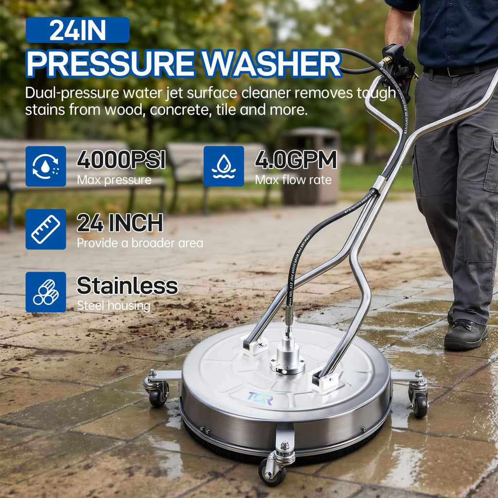 TOR 24" Pressure Washer Surface Cleaner with 4 Wheels, Surface Cleaner for Pressure Washer, Stainless Steel Dual Handle Power Washer Surface Cleaner for Concrete, Driveway, Patio, Sidewalk