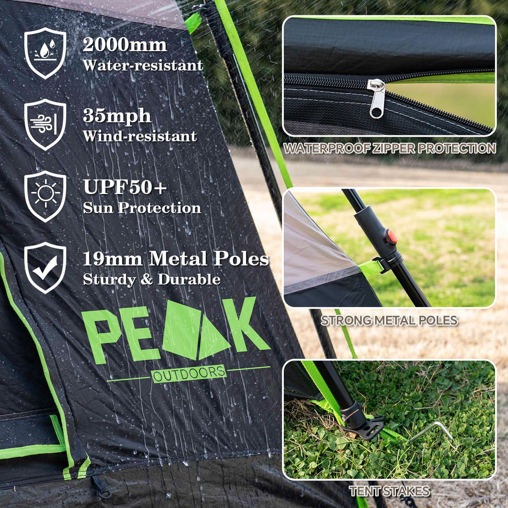 PEAK OUTDOORS Instant Tent 6/8 Person Tents for Camping, 60 Second Easy Setup Portable Camping Cabin Tent with Rainfly, Waterproof Pop Up Tents for Family Camping & Hiking with Expandable Carry Bag