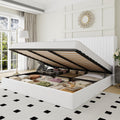 Allewie King Size Lift Up Storage Bed Frame, Hydraulic Support System, Upholstered Platform Bed Frame, Underneath Storage, Vertical Channel Tufted Headboard with Wingback, No Box Spring Needed, White