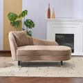 Christopher Knight Home Harlow Velvet Upholstered Chaise Lounge Chair Indoor, Wooden Chaise Lounge Sofa with Accent Pillow, Living Room Lounge Chair with Left Armrest, Camel