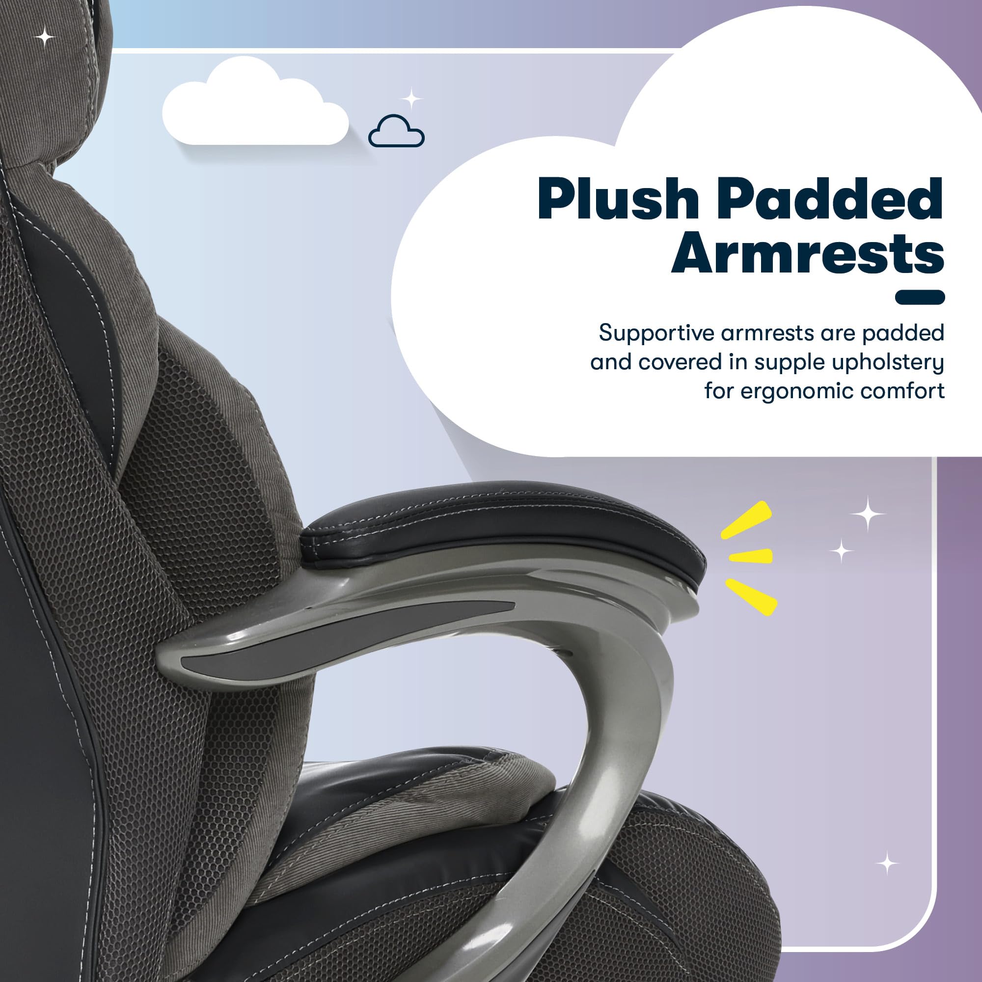 Serta Jackson Big and Tall Executive Home Office Chair with Smart Layers Technology, Wide Seat Cushion, Modern Comfy DeskChairs with Rolling Swivel Wheels, Bonded Leather, Black