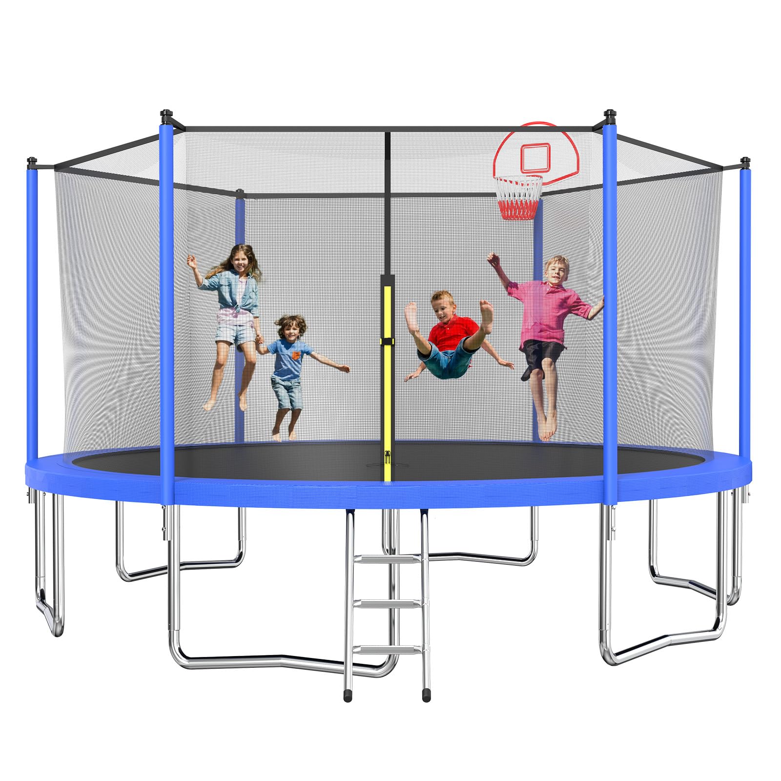 Tatub 14FT Trampoline for Kids and Adults, Outdoor Recreational Trampolines with Basketball Hoop & Enclosure Net, Blue
