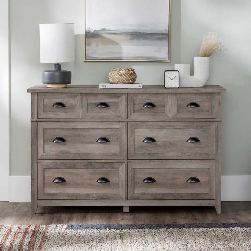 Walker Edison Modern Farmhouse 6-Drawer Framed Dresser with Half-Moon Handles, 52 Inch, Grey Wash