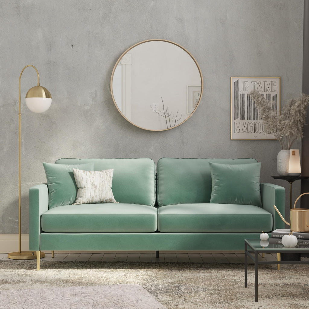CosmoLiving by Cosmopolitan Highland Sofa Couch with Pillows, Green