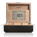 Boveda Bespoke Spanish Cedar Humidor Cigar Box with Macassar Ebony Matte Finish, Custom-Built Holder, Includes 84% Seasoning Packs and 69% Size 320 Humidity Pack, 50 Cigar Capacity