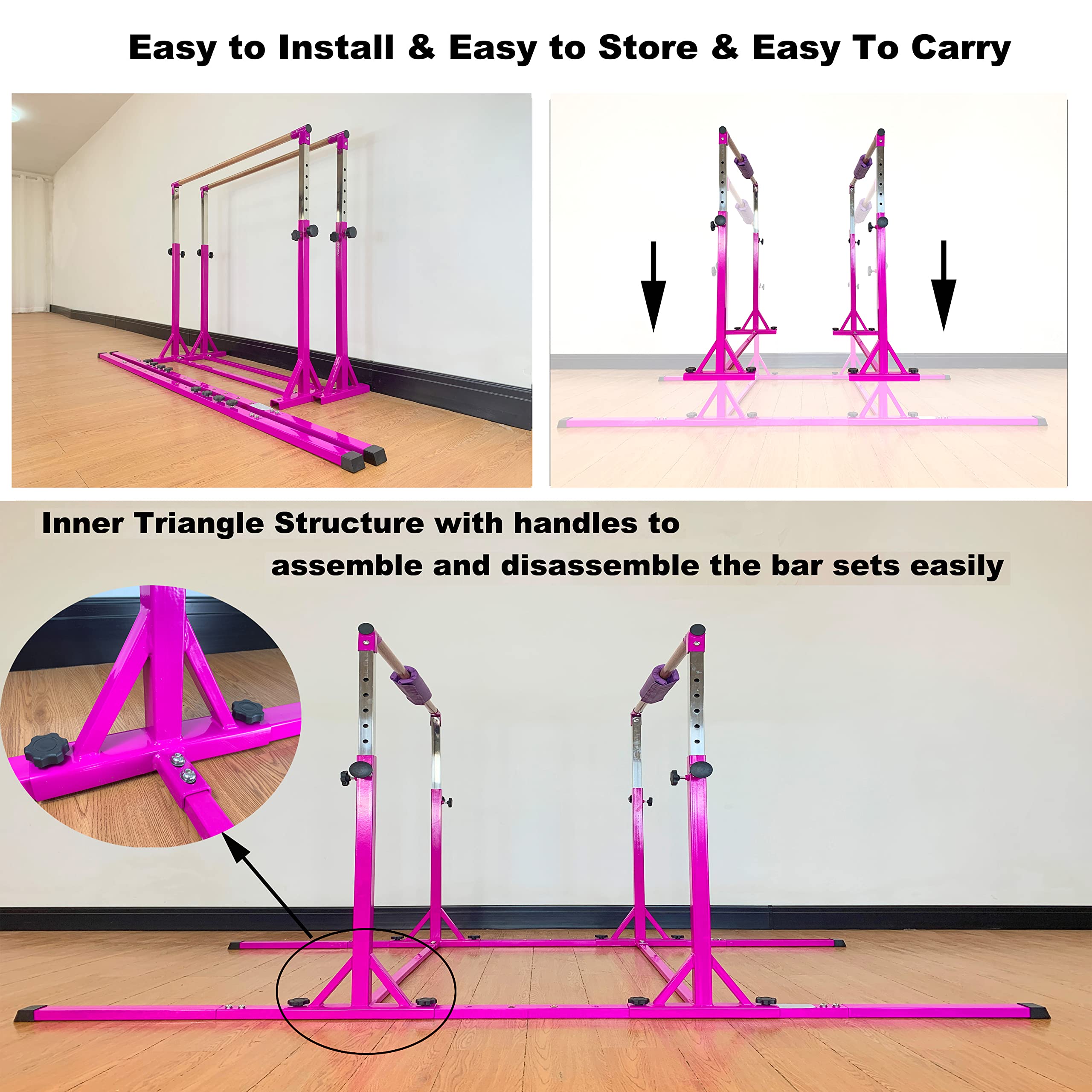 MARFULA Gymnastics Double Horizontal Bars 3Play Parallel Bars Uneven Bars Gymnastics Training Kip Bar with 304 Stainless Steel Regulating Arms & Fiberglass Rail for Indoor Outdoor Home Club Use