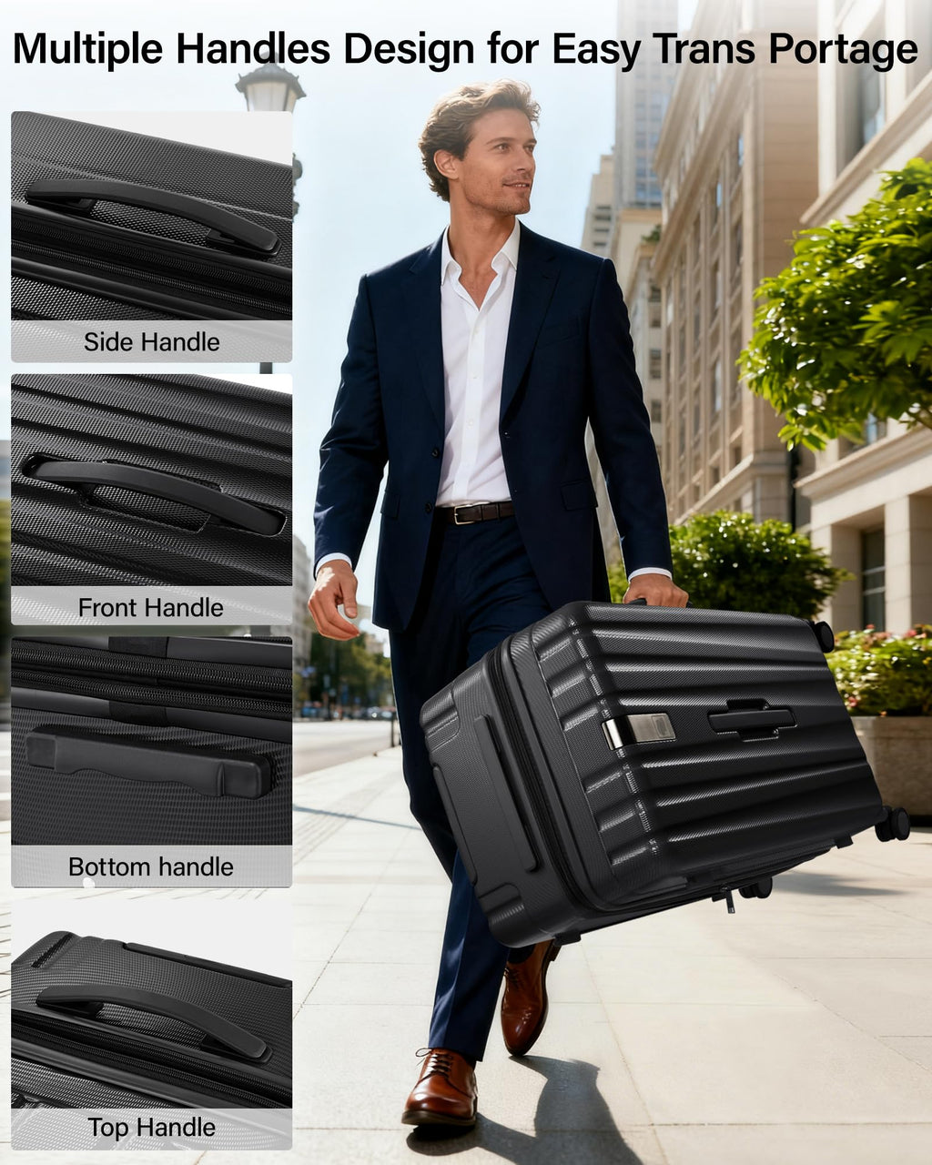 Hanke 24 Inch Plus Expandable Luggage Large Suitcases with Wheels, Medium Checked Luggage Hard Shell Suitcases, PC Trunk Luggage Extra Large Suitcase with Lock for Women Men(Jet Black)