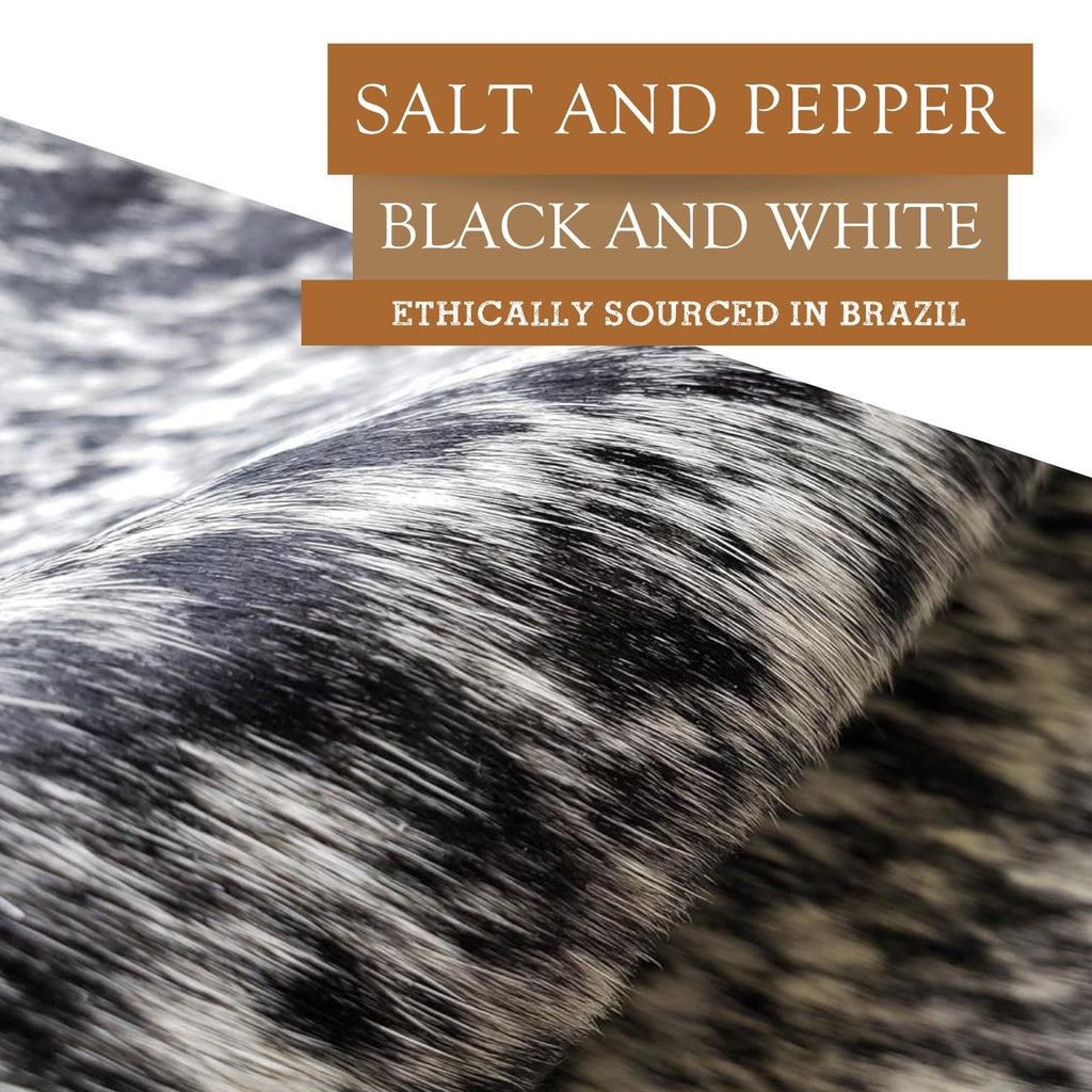 Sunshine Cowhides 100% Genuine Salt and Pepper Black and White Longhorn Cowhide Rug - Modern Style Animal Skin Rug & Floor Carpet for Living Room, Bedroom, Kitchen & More - Large (6x6-7ft)