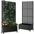 Raised Planter Box with Trellis & Lockable Wheels, Galvanized Metal, 73"x47"x16" Outdoor Privacy Screen with Planter Box for Heavy Climbing Plants, Flowers, Vegetables, Vines