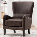 KEIKI PU High Back Accent Chair Oversized, Retro Wingback Reading Armchair with Solid Wood Legs, Mid-Century Comfy Arm Chair Lounge, Upholstered Single Sofa for Living Room, Easy Assembly, Brown
