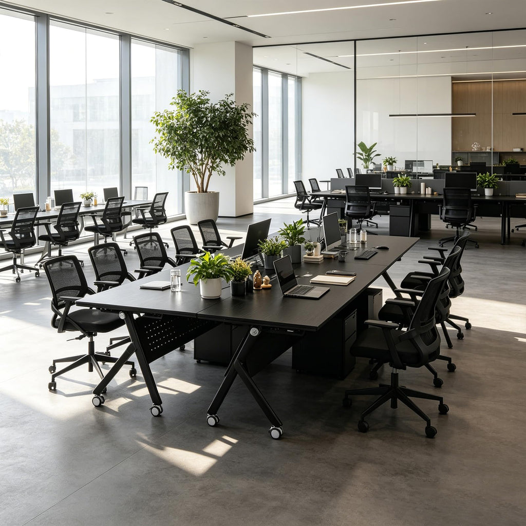 Mobile Folding Conference Table with Wheels,6 Pack Modern Conference Room Tables for 6-12 Person,55.1IN Training Locking Rolling Meeting Conference Tables with Flip-Top for Office Classroom Business
