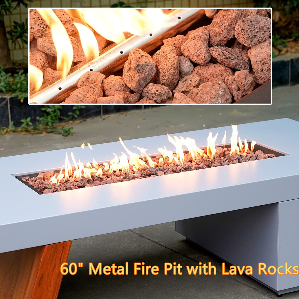 ONLYFIRE OUTDOOR LIVING Premium 60” Gas Fire Pit Table with Unique Wooden-Visual Leg, Large Propane Fire Table with Lava Rocks, Smokeless Fireplace 60,000BTU for Backyard Patio Villa Bonfire, FP015