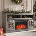 YESHOMY Fireplace TV Stand for Television up to 65+ Inch with Storage and Farmhouse Sliding Barn Doors, Entertainment Center with Cabinet and Shelves, Media Console for Living Room,Gray