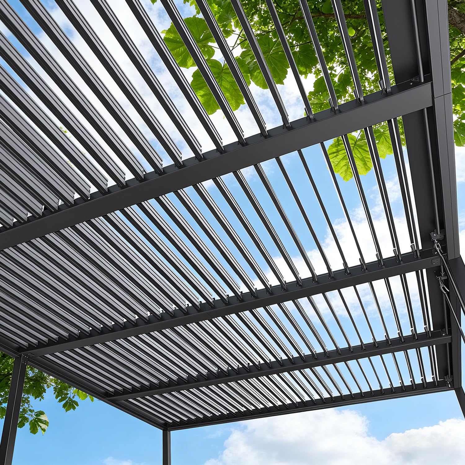 MELLCOM Louvered Pergola 12x20, Steel Aluminum Pergola with Adjustable Louvered Roofs, Outdoor Gazebo with Waterproof Curtains and Nets, Black