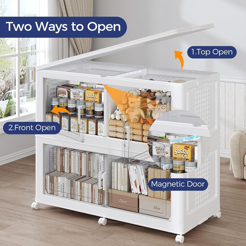 ARXYNEL 250GAL Extra Large Storage Bins with Lid & Dividers, 1000Qt Stackable Closet Organizers with Drawers, Collapsible Storage Bins with Wheels, Folding Container for Home Kitchen, 5Pack White
