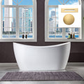 WOODBRIDGE 59" Acrylic Freestanding Bathtub Contemporary Soaking White Tub with Brushed Gold Overflow and Drain,BTA1516 BG