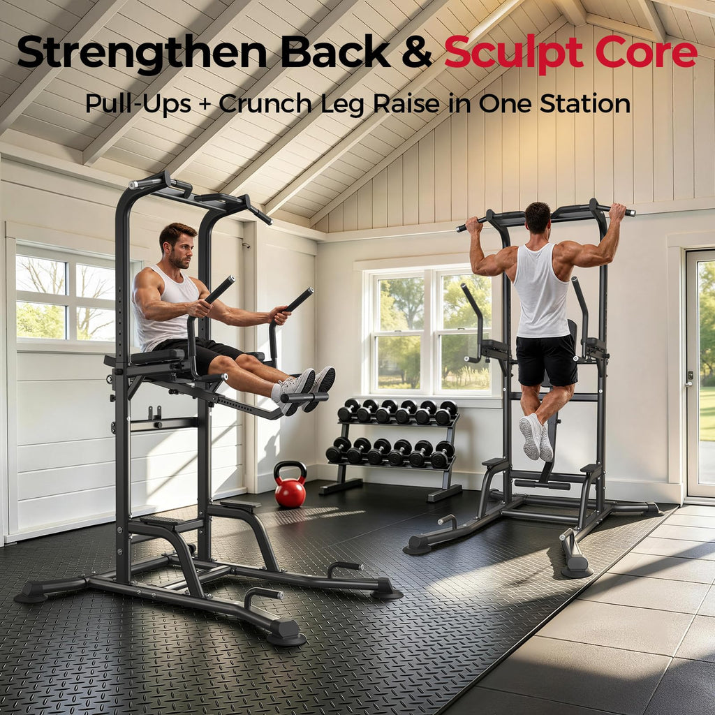 FLYBIRD PT6 Heavy Duty Power Tower with Assisted Leg Raise, Multi-Function Pull Up Bar & Dip Station for Core and Ab Training, Home Gym Equipment, 800 LBS Capacity | FED Fitness
