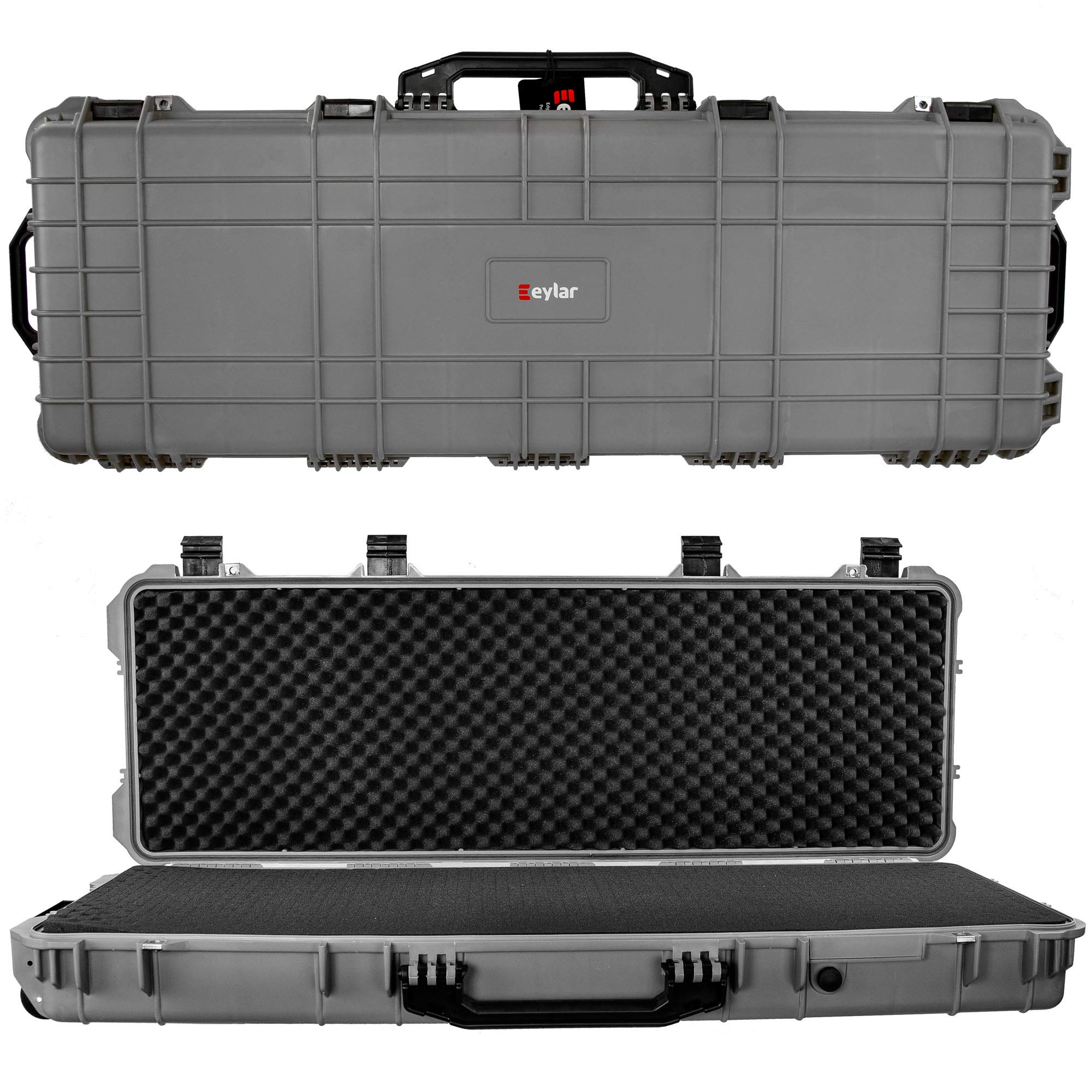 Eylar 53" Inch Protective Roller Rifle Hard Case with Foam, Waterproof & Crushproof, Two Rifles Or Multiple Guns, Pressure Valve with Lockable Fittings Gray (Gray)