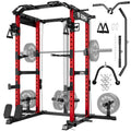 GOIMU RH01 Power Cage Rack, 2000LBS Squat Rack with with Cable Crossover System&LAT Pull Down System, Multi-Function Workout Cage for Home&Garage Gym (Red, RH01 Power Cage)