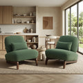 WELAX Modern Boucle Accent Chairs Set of 2, Sturdy Tilted Wood Legs with Thick Cushion & Comfy Lumbar Pillow, Armless Reading Chairs for Living Room, Lounge, Bedroom - Green