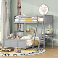 Merax Twin Over Full Bunk Bed with Desk,Wood Loft Bed Frame Saving Space for Boys,Girls,Teens,Grey