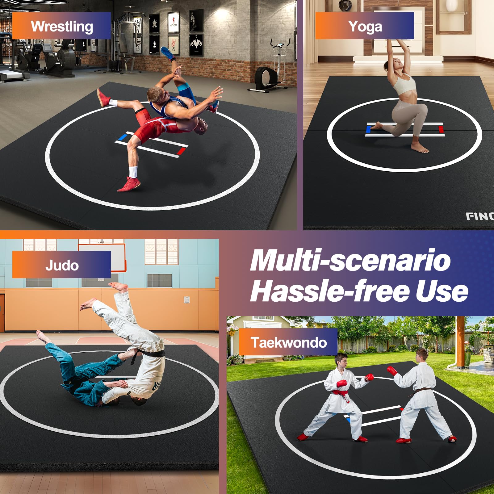 Wrestling Mat for Home Black Jiu Jitsu Wrestling Mats Durable Judo Mats for BJJ MMA Training Roll-Up Design Wrestling Mat for Grappling Martial Art Boxing Judo 10' x 6.5'