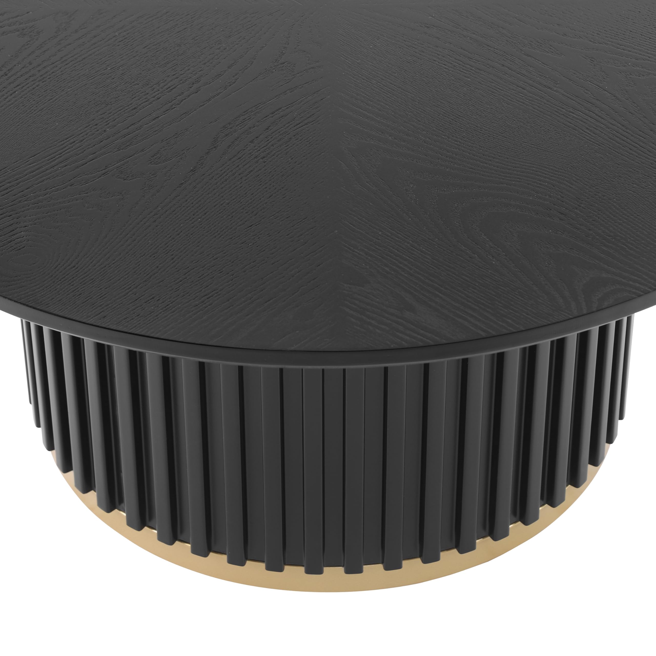 Christopher Knight Home Modern Round Coffee Table 33.46" Fluted Pedestal Base Sculptural Accent Table with Ash Veneer Top and Gold Metal Detail for Living Room Lounge and Minimalist Interiors, Black