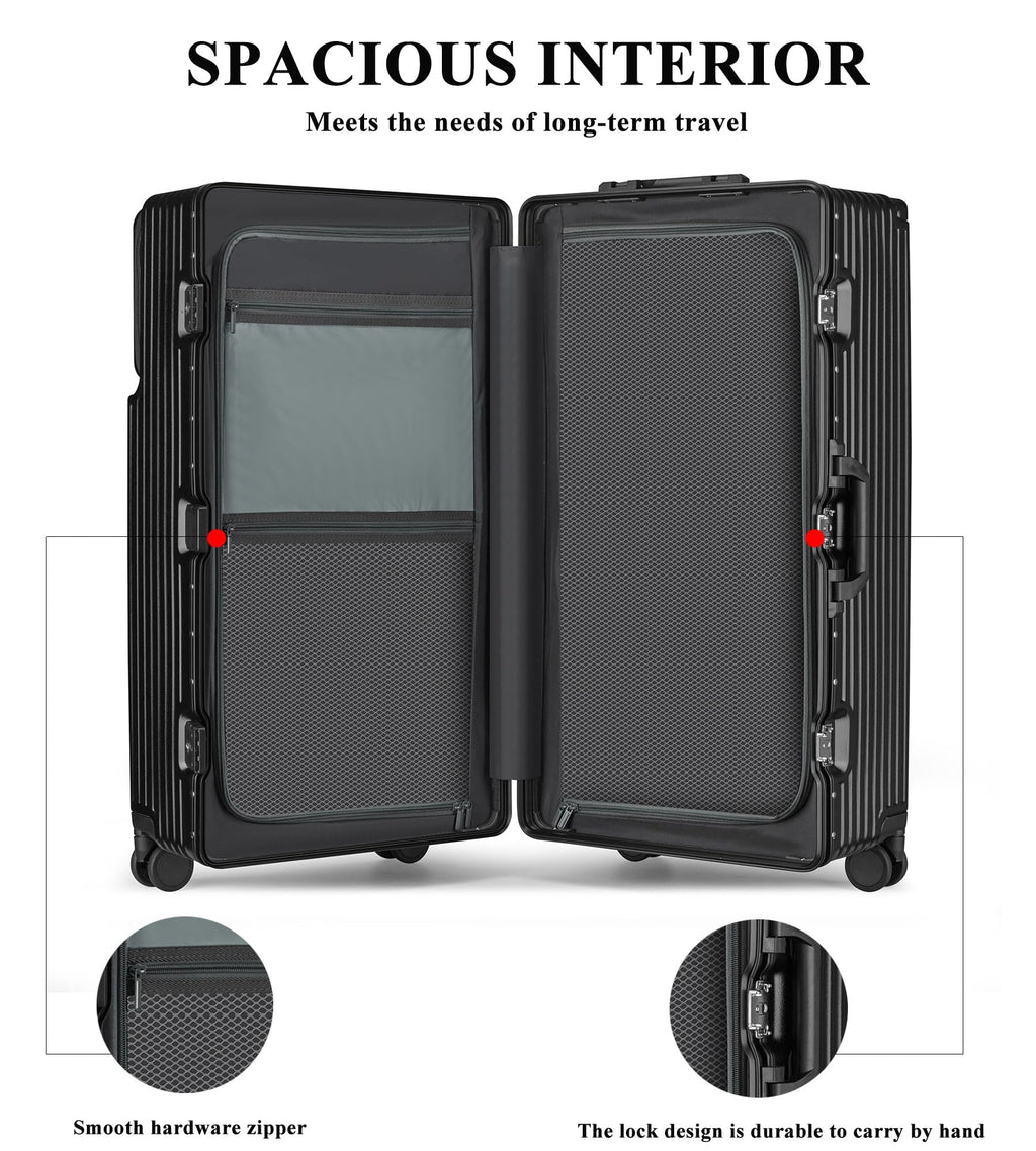 feilario 30in Super Large Captain Aluminum Frame Hardside Spinner Wheels Luggage, Zipperless Checked Suitcase with Front Compartment/Cup Holder/Phone Holder