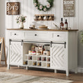 IDEALHOUSE 59'' Farmhouse Buffet Cabinet with Sliding Barn Door, 33.4'' Tall Wood Rustic Sideboard with 3 Drawer, Adjustable Shelf and Removable Wine Rack for Dining Room, Kitchen, White